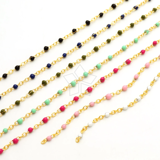 Ch-097-Gd/1 Meter - Color Epoxy Ball Point Chain, Single Colored Gold Chain For Bracelet, Anklet Or Necklace Choose The Color