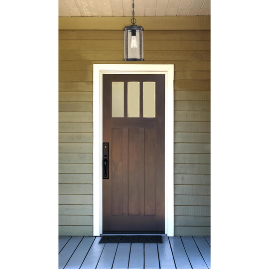 Westinghouse Armin One-Light Outdoor Pendant, Textured Black Finish with Barnwood Accents and Clear Seeded Glass - 1-Light