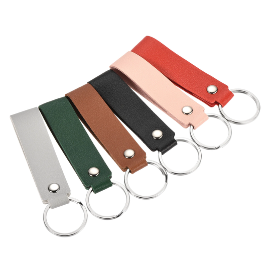 6Pcs Leather Keychain PU Circle Keyring Ornament Key Lanyard Strap - Multi-color - 8.5cm