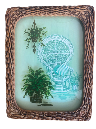 Peacock Chair & Fern Picture/70's Boho Decor Fan Back