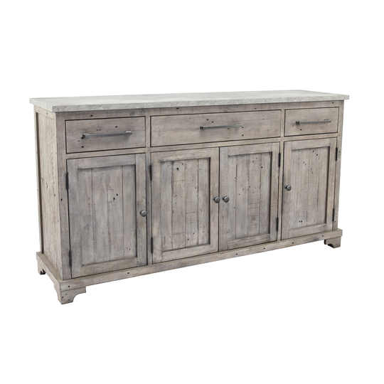 3 Drawer Plank Style Wooden Sideboard with 4 Door Storage, Antique Gray