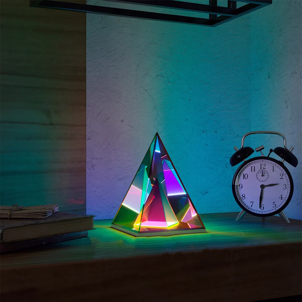 Pyramid Table Lamp, Infinity Lamp, Personalized Glass Crystal Geometric Colorful Acrylic Table Lamp For Table, Modern