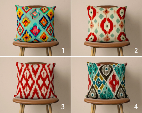 Ikat Print Boho Pillow Cover, Mint Color & Red Rug Design Case, Colorful Southwestern Cushion House Decor, Gift For Her