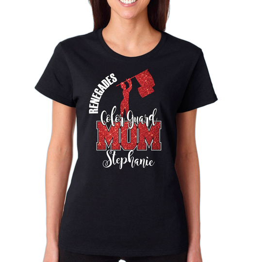 Custom Personalized Glitter Color Guard Mom Design Gildan Women's Heavy Cotton Tee Shirt Amazing Spirit Wear Cheerleading - 5000L