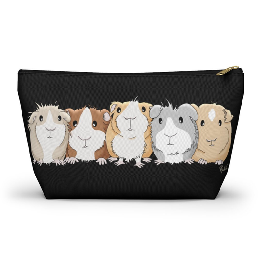 Guinea Pig Zipper Pouch, Bag, Makeup Bag, Pencil Travel Organizer, Anything Bag | Black Background