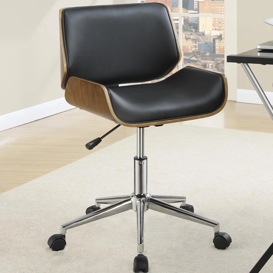 Modern Curved Wood Black Upholstered Swivel Adjustable Office Chair