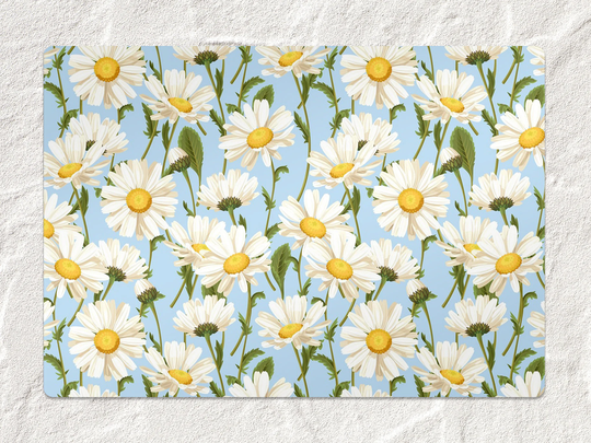 Blue Camomile Chair Mat, White Splat Yellow Vinyl Floor Flowers Protective Pvc Area Rug, Housewarming Gift, Splash Mat