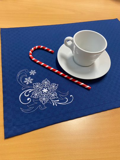Christmas Placemats Embroidered Table Mats Blue Winter Cotton Fabric
