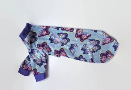 Butterflies On Blue Sighthound Pajamas - 2 Legged Pjs For Greyhounds, Whippets & Similar Shaped Breeds