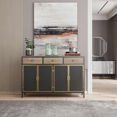 Jhoel 47.7'' Wide 3 Drawer Iron Sideboard