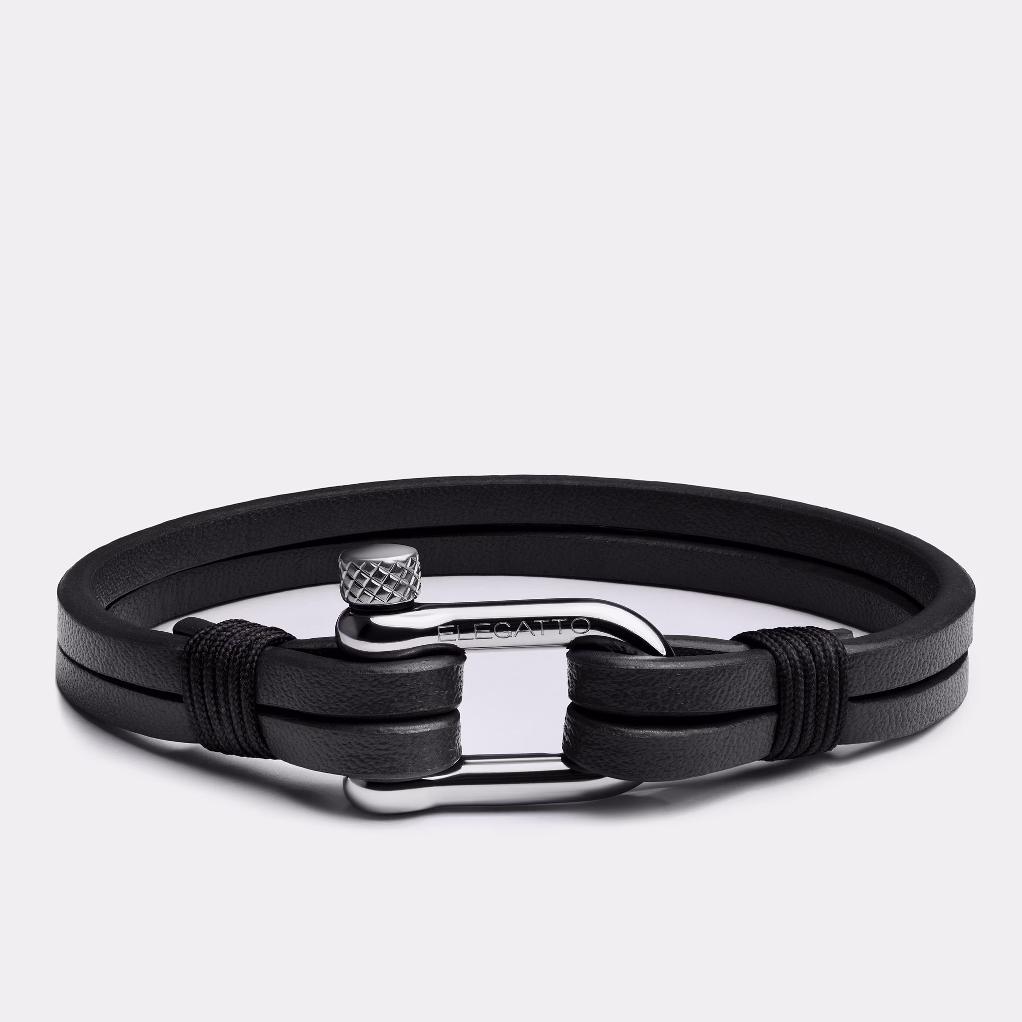 Father's Day Gift For Him 2021 - Black Leather Rope Mens Bracelet Elegatto Kellmore Jewelry Men Minimalist