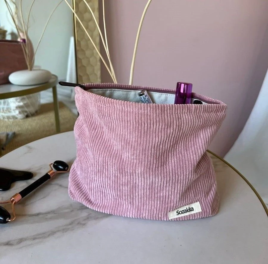 Corduroy Cosmetic Bag, Vintage Makeup Velvet Zipper Pouch, Organizer, Make Up Toiletry Eco Pencil Case