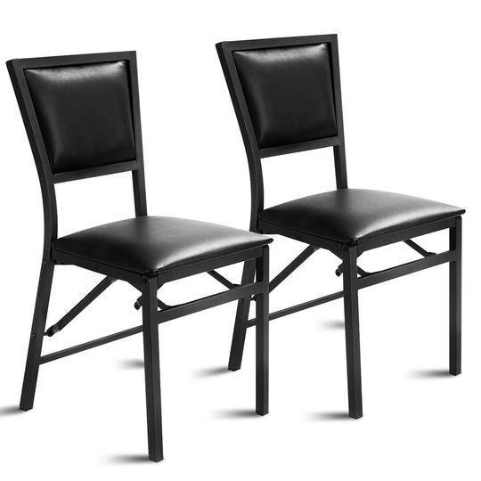 Set of 2 Folding Chairs Metal Chairs with Sponge Padded Backrest