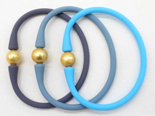 2Pcs -39 Colors Waterproof Bracelets, Golden Pearl Silicone Rubber Stretch Bracelet, 10-11mm Pearls Bracelet, Sports Bracelet, Gift For Her-W005