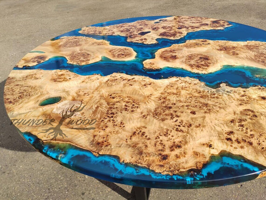 Large Round Epoxy Table, Live Edge Dining Table For Home, Luxury Furniture, Custom Design Wooden
