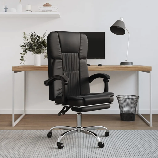 vidaXL Reclining Office Chair Faux Leather Swivel Chair Furniture Black/Gray - 24.8" x 22.2" x (44.3"-48")