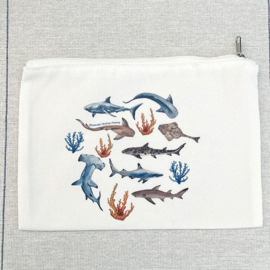 Shark Watercolor Pencil Pouch | Conservation Graphic Bag Save The Sharks Lover Gift Marine Biology Ocean Animals