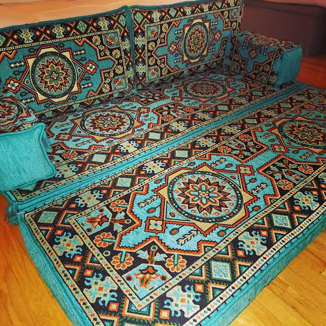 44 Different Patterns Sofa, Turquoise Bed, Ethnic Sofa, Boho Furniture, Living Room Arabic Style Majlis Floor Sofa Set, Floor Couch