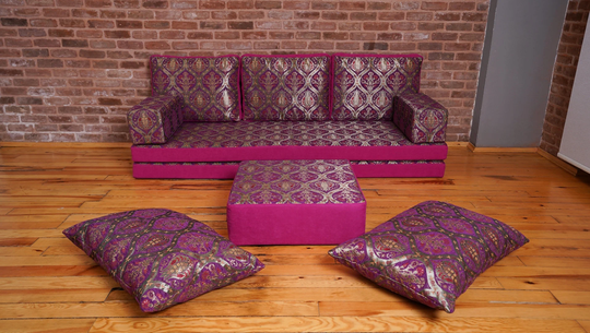 8" Thickness Arabic Floor Seating Sofa, Living Room, Oriental Moroccan Home Decor Couch, Yoga Meditation Bed