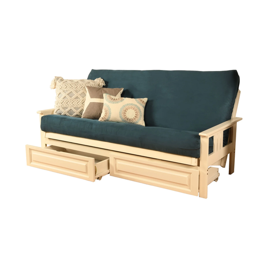 Somette Monterey Sofa in Antique White Finish with Storage and Removable Suede Mattress Cover