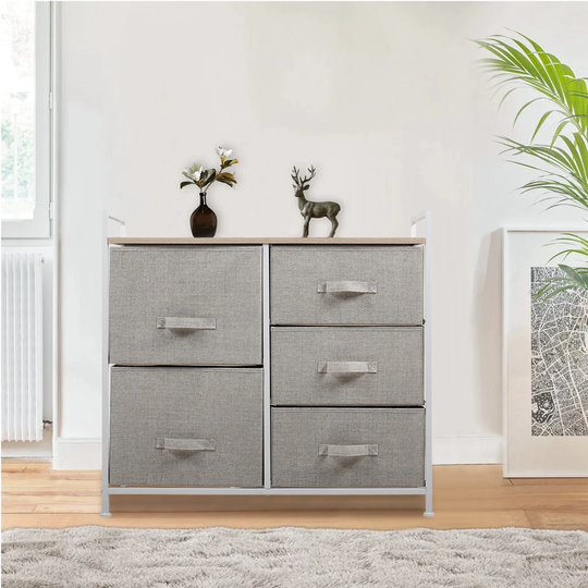 32.7 in. W x 30.3 in. H Light Gray Pull-Out Non-Woven 5-Drawer Storage