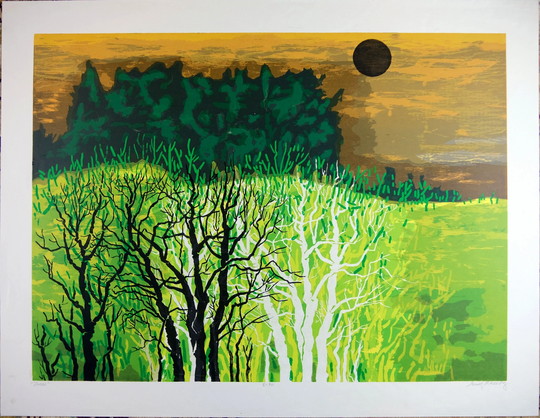 Pencil Hand Signed By Suny Maccy, "Trees', Vintage Serigraph On Paper, 28 in X 36 In, Limited Edition Number E-30