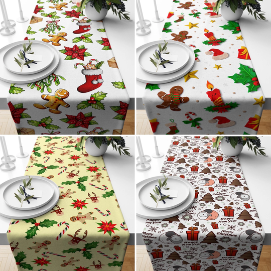 Christmas Cookie Table Runner, Xmas Kitchen Stocking Home Decor, Dining Room Noel Gift For Mom