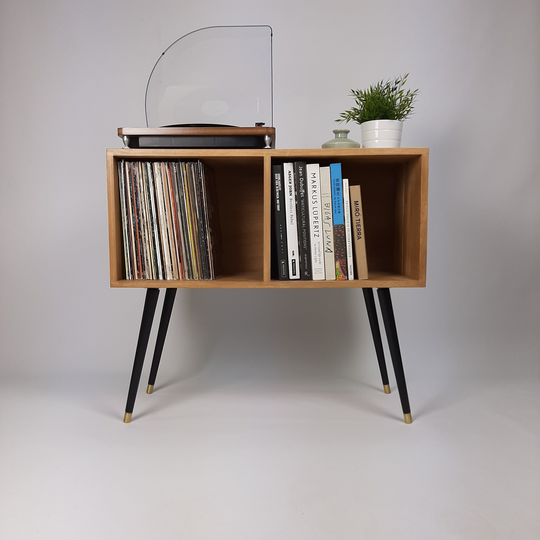 Oak Sideboard with Black Mid Century Legs | Classic Style Vinyl Record Table