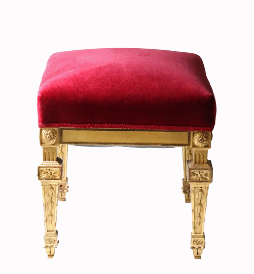 French Gilt Carved Vanity Chair Stool; Red Raspberry Mohair Covered Chair; Seat Bedroom Glam; Hollywood Regency Home Decor