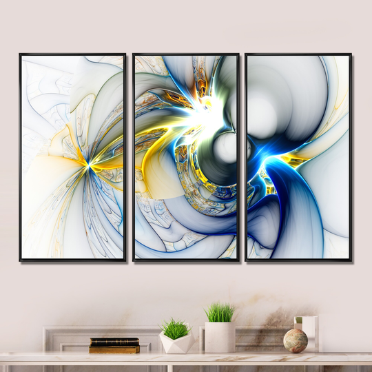 Designart 'Shining Multi Colored Plasma' Abstract Framed Artwork Set of 3 - 4 Colors of Frames