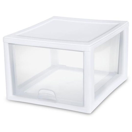Sterilite 27 Quart Clear & White Plastic Storage Bin with One Drawer, 20 Pack - 4.50
