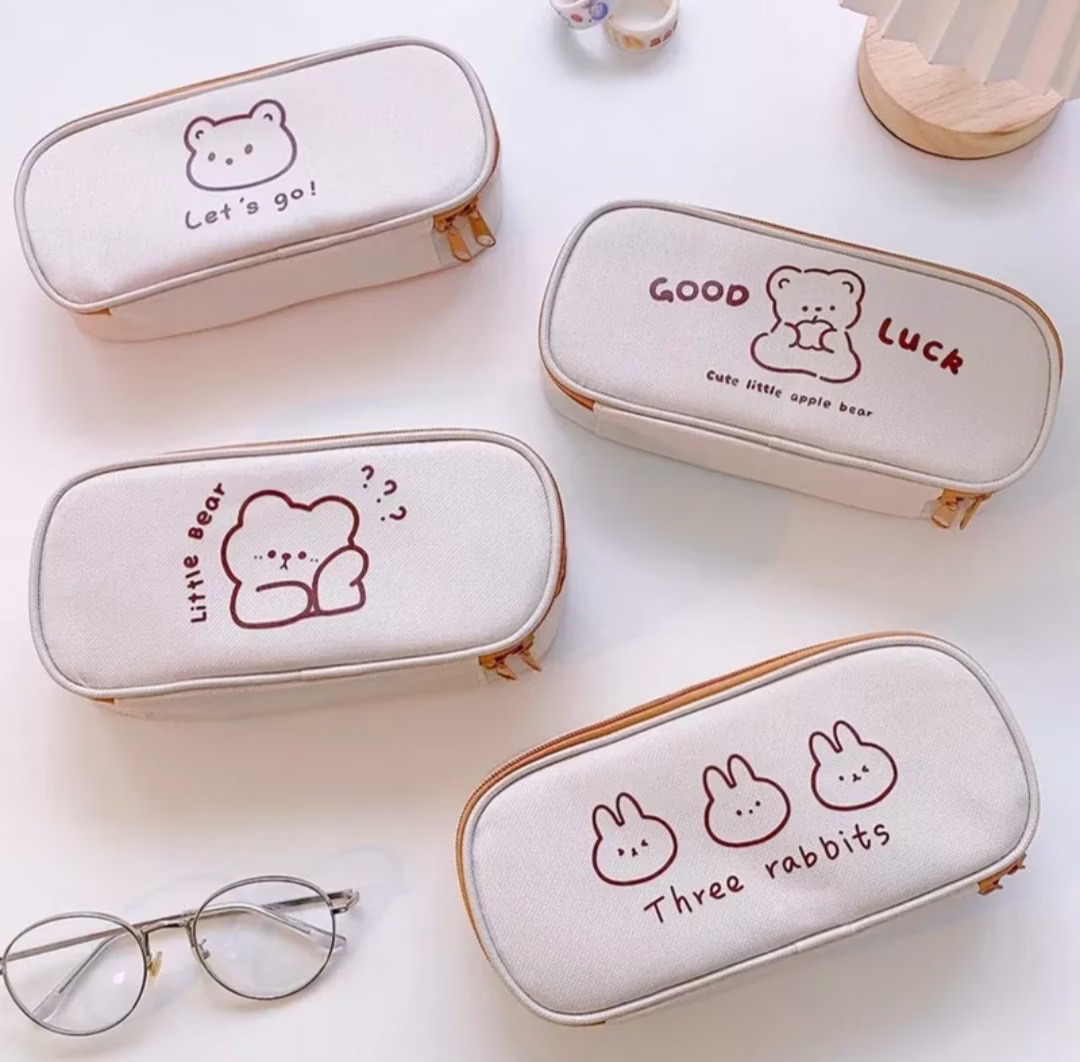 Cute Little Bear Pencil Case, Large Capacity Cartoon Pouch, Storage Bag, Stationery Gift, Student Supplies, Pen Case