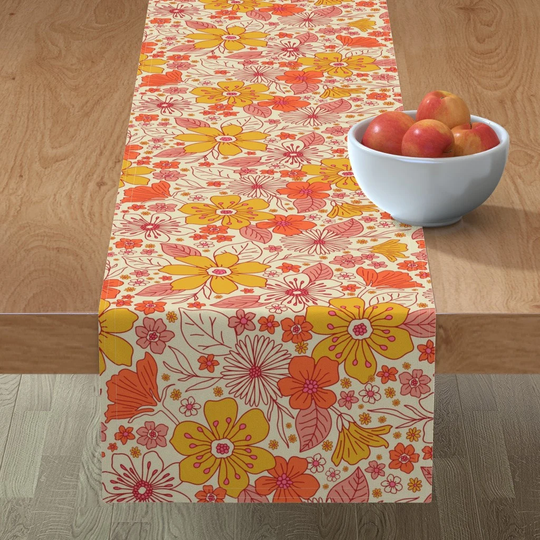 Groovy Floral Table Runner - Retro 1960S Mod By Somecallmebeth Hippie Vibes Vintage Cotton Sateen Spoonflower