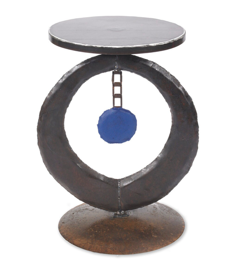 Side Table Metal Blue Circle Tall Statement Furniture