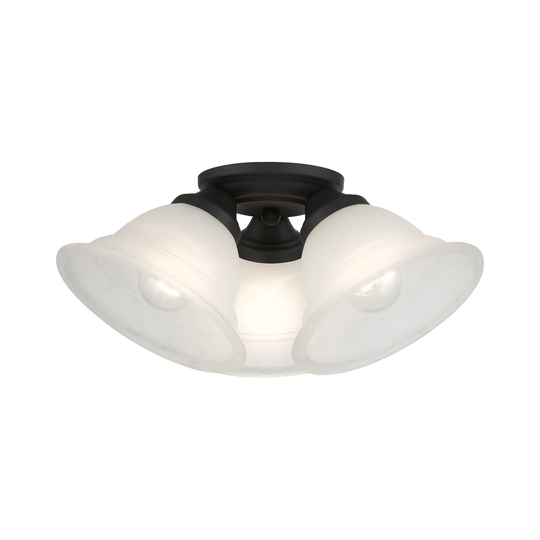 Livex Lighting Wynnewood 3 Light Black Semi-Flush - 16" Dia x 7.5" H