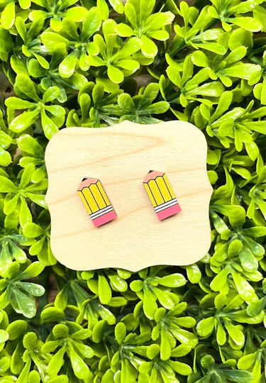 Pencil Wood Earrings || Teacher Gift For Appreciation Hand Painted