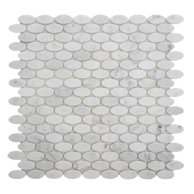 Carrara 0.63" x 1.25" Marble Penny Round Mosaic Wall & Floor Tile