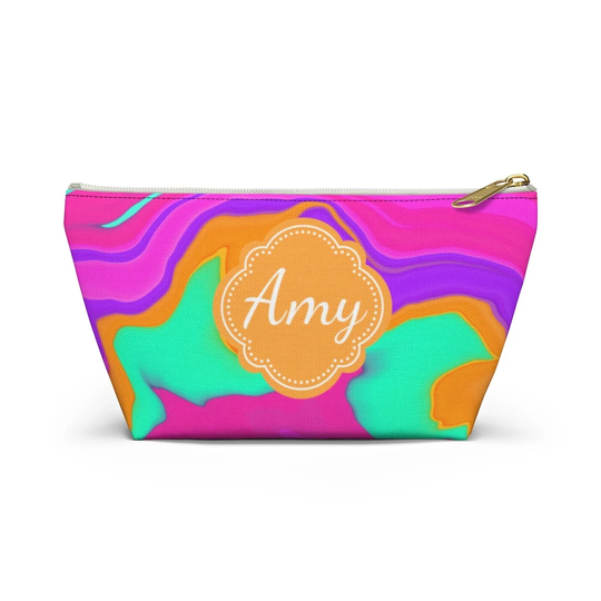Personalized Cosmetic Bag Bright Swirl, Name Travel Bag, Custom Makeup Pencil