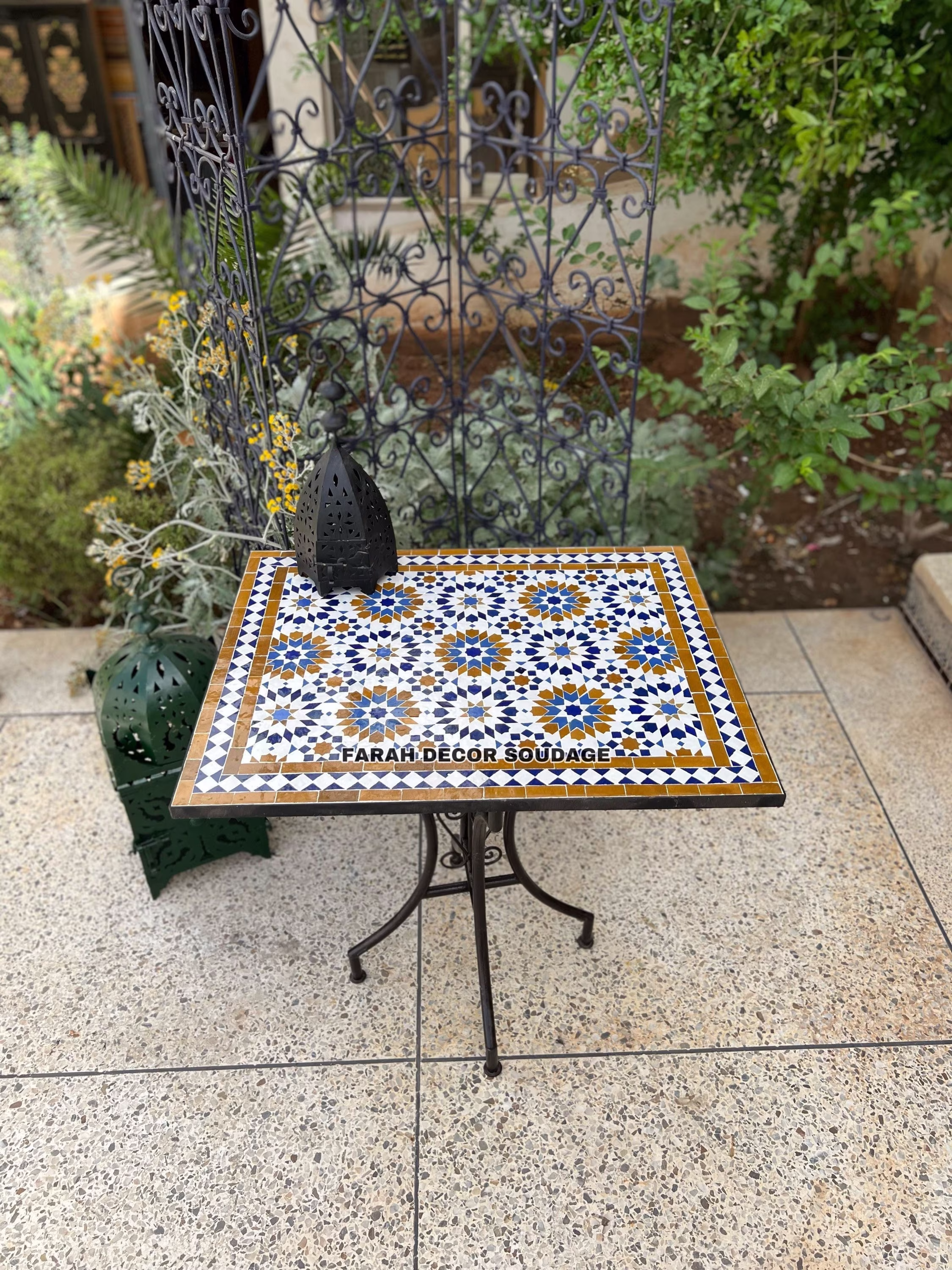 Bistro Table Made Of Mosaic For Dining Table, Rectangular Moroccan Outdoor/ Indoor Mosaic Decor