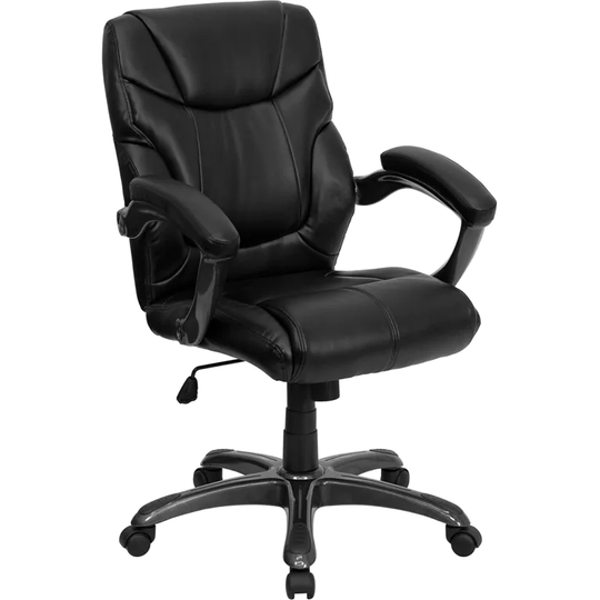 Offex Mid-back Black Leather Overstuffed Office Chair