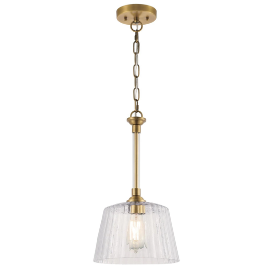 Westinghouse Lighting Aggie One Light Indoor Pendant, Brushed Brass Finish, Clear Ribbed Glass - 1-Light