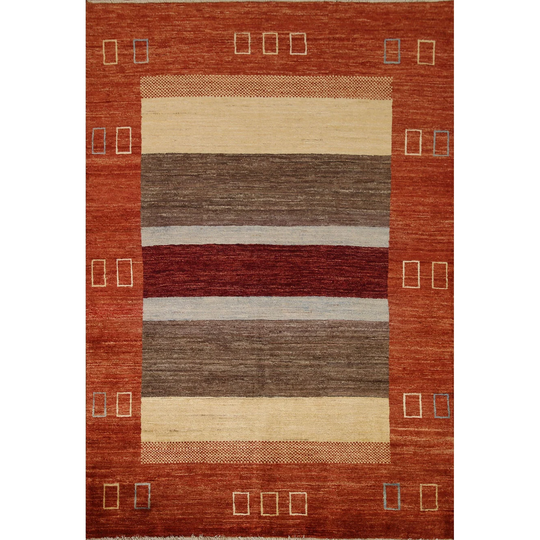 Multi-Color Gabbeh Modern Area Rug Handmade Wool Carpet - 5'2" x 6'6"