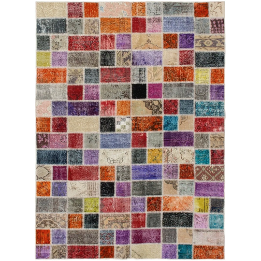 Hand-knotted Color Patchwork Multi Color Wool Rug