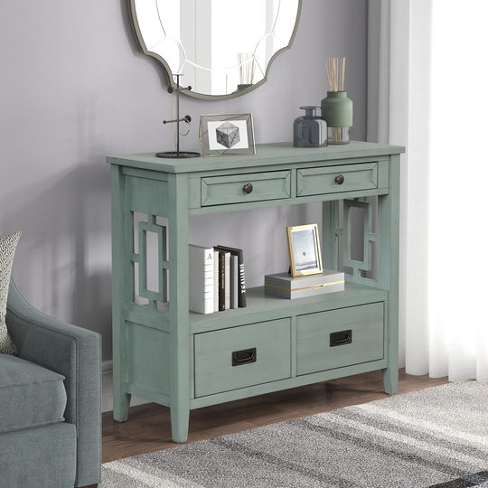 36'' Farmhouse Pine Wood Console Table Entry Sofa Table with 4 Drawers & 1 Storage Shelf for Entryway Living Room BedrooM