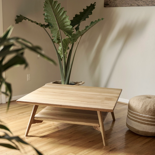 Square Scandinavian Coffee Table With Shelf