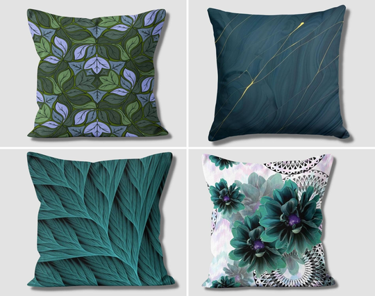 Prussian Blue Sofa Pillow Covers, Teal Colored Flower Print Pillowcases, Decorative Trend Couch Cushion, Housewarming Gift, Modern Home Deco