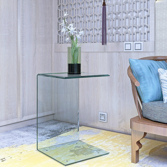 Tempered Glass Coffee Table 15.36 Inch Clear End Table Transparent Side Table for Living Room,Bedroom,Office