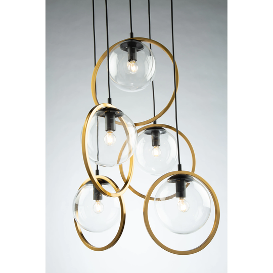 Artcraft Lugano 5-Light Pendant Light in Black & Vintage Brass