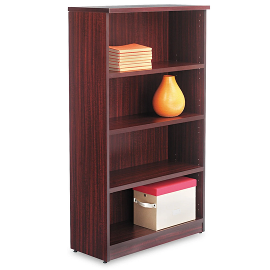 Alera Valencia Series Bookcase, Four-Shelf, 31 3/4 x 14 x 54 7/8, Mahogany - 31 3/4" x 14" x 54 7/8"