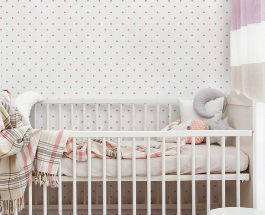 Custom Color Polka Dot Wallpaper - Pretty in Pink Dots On White Peel & Stick Removable For Kids Bedrooms Self Adhesive 369